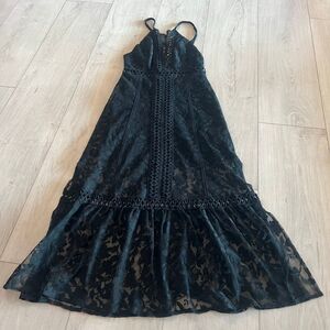 Free People Anastasia Halter Black Lace Crochet Midi Cut Out Sheer Dress size 2